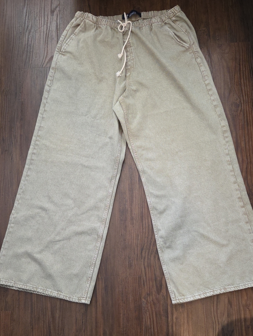 NEW GAP Wide-Leg Drawstring Jeans in Light Olive In 100% Cotton Sz XL